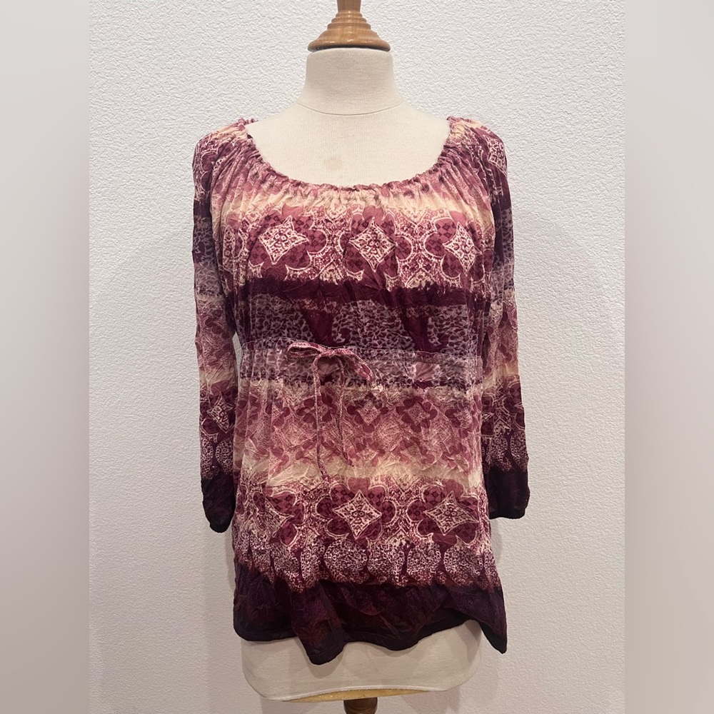 LizWear Printed‎ Crinkle Boho Blouse Top.